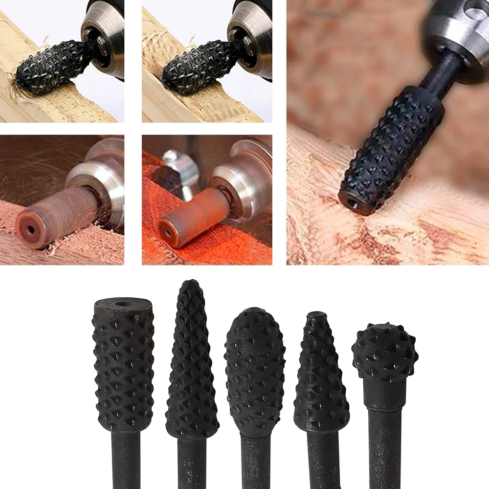 

5Pcs 1/4'' Hss Rotary Files Burr DIY Dril Electric Rotary File Bit DIY Electric Grinding Head Woodworking Tools Rotary Burr Set