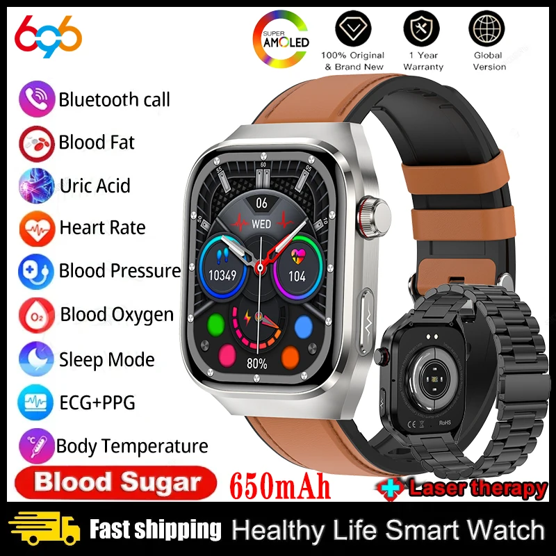 SOS Смарт-часы ЭКГ PPG Цукор в крови Мочевая кислота Температура Воздушный насос