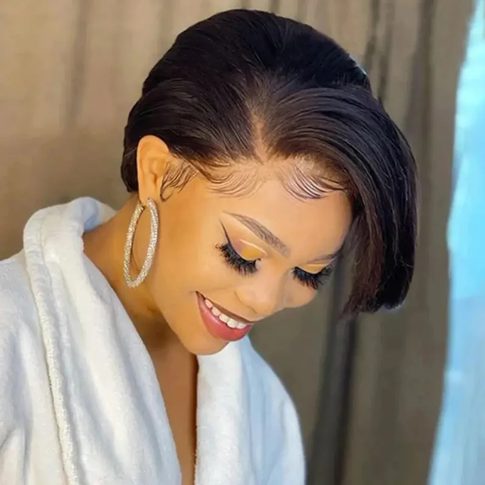 S.SILAN Короткий прямой парик фронта шнурка с сказочными вырезами Натуральные