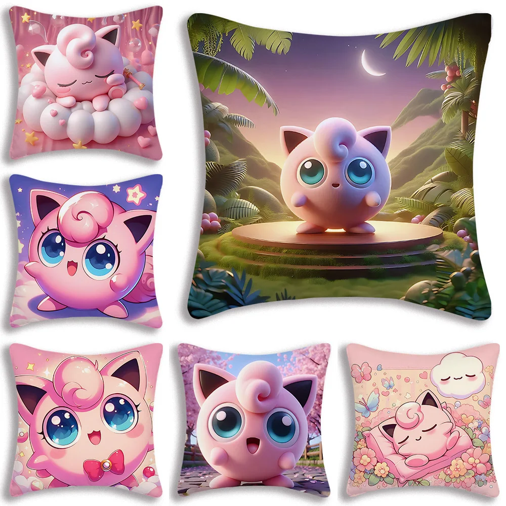 Pillow Covers Cartoon Cute P-Pokémons Jigglypuffs Sofa Decorative Home Double-sided Printing Short Plush Cushion Cover