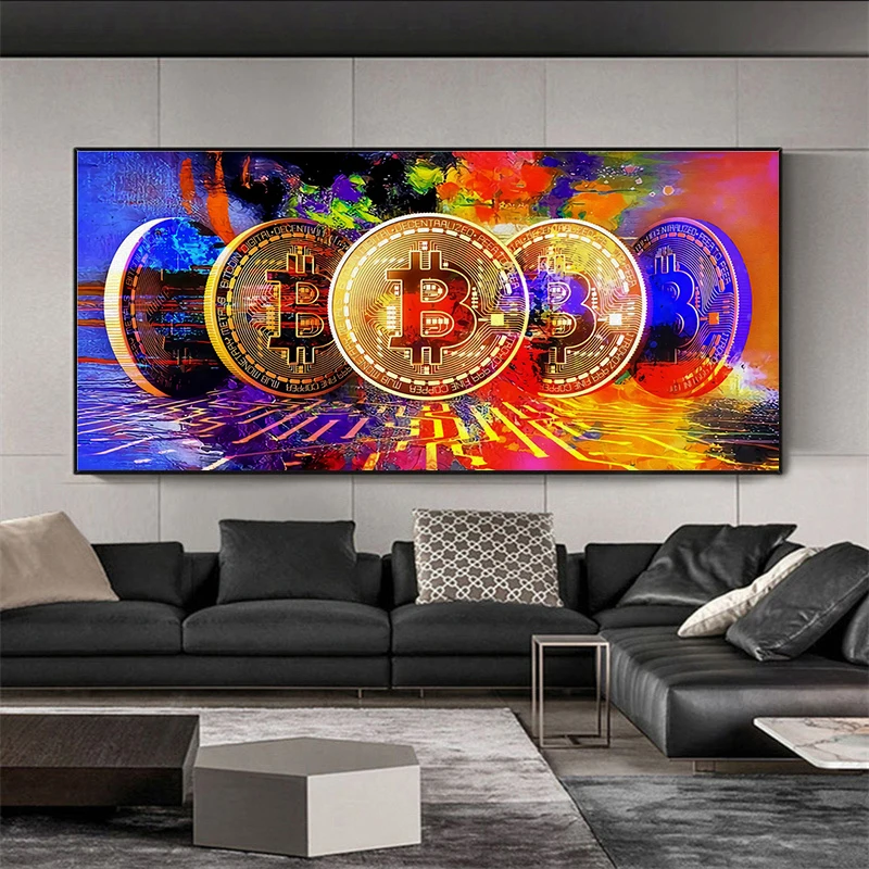 

Graffiti Bitcoin Poster Canvas Art Gold Prints Large Size Luxury Canvas Paintings Wall Art Living Room Home Cuadros Decoration