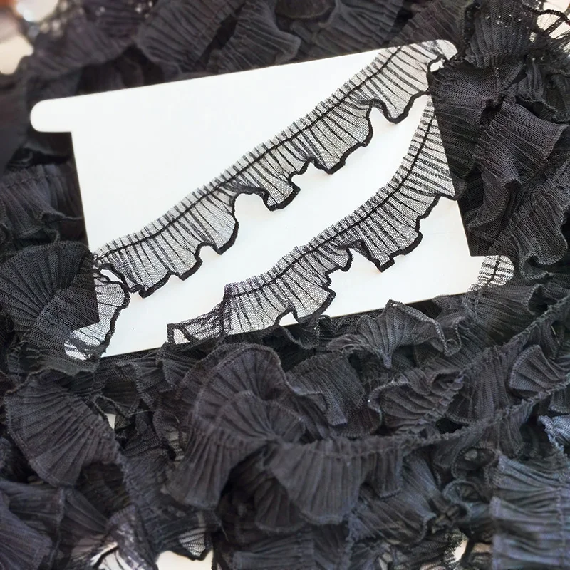 Морщинистая плиссированная кружевная ткань вышитая лента с бахромой воротник