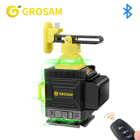 Зеленый лазерный уровень GROSAM, 16 линий, 4D, 360 Горизонтальные и вертикальные перекрестные линии с автоматическим самовыравниванием в помещени...