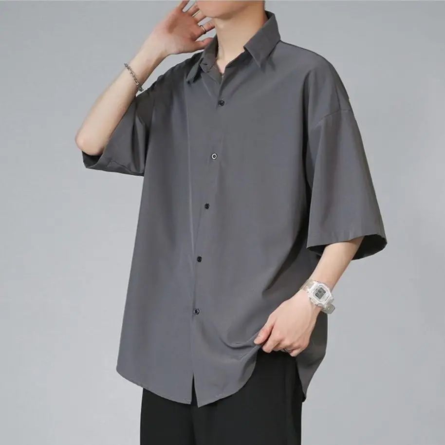Yasuk Spring Summer Fashion Men's Solid Casual Loose T-Shirt Cool Trendy Guy Long Sleeve Soft Drape Solid Loose Button