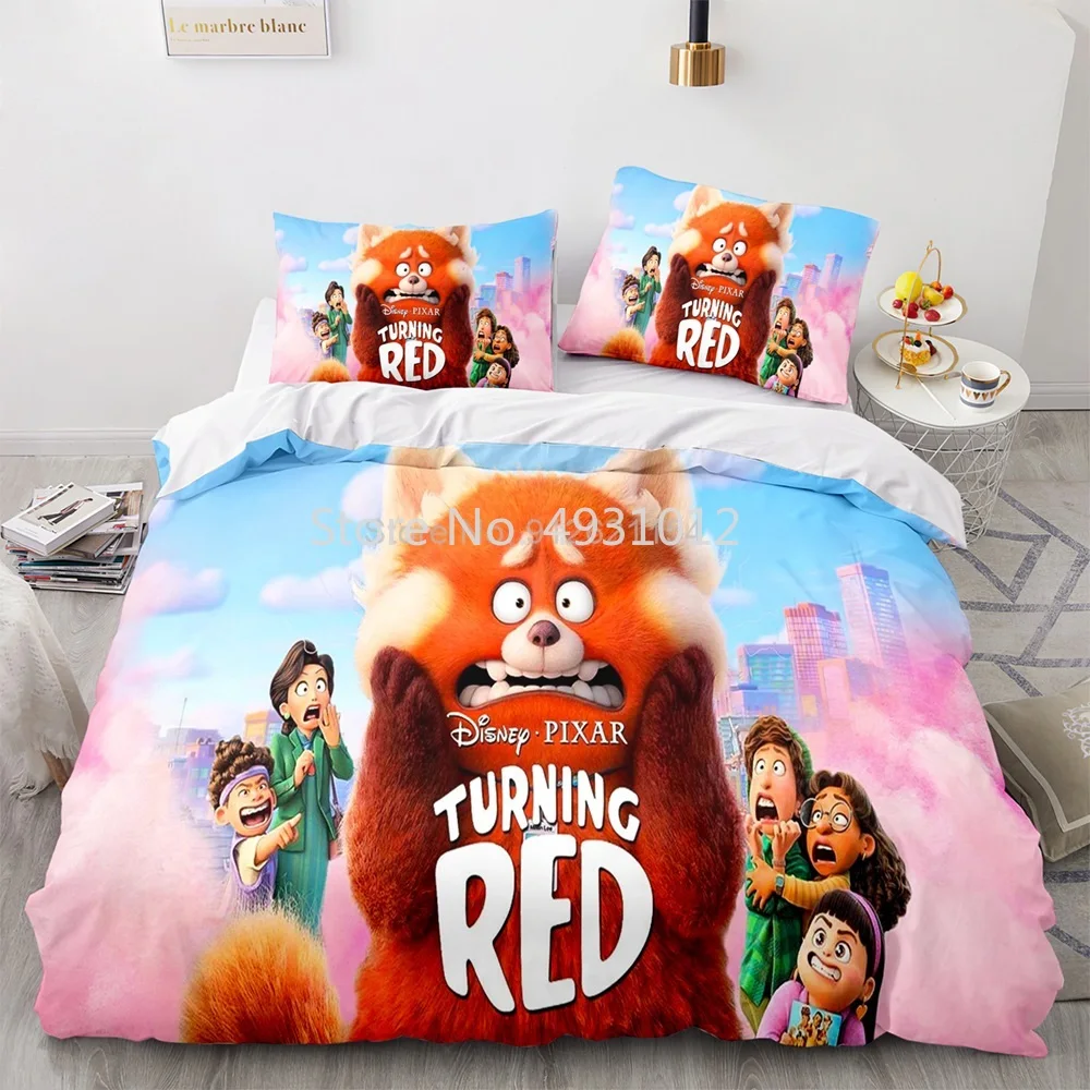 

Disney New Turning Red Panda Bear Meilin Bedding Set Cute Duvet Quilt Cover Pillowcase Bedroom Home Textile for Kids Gifts