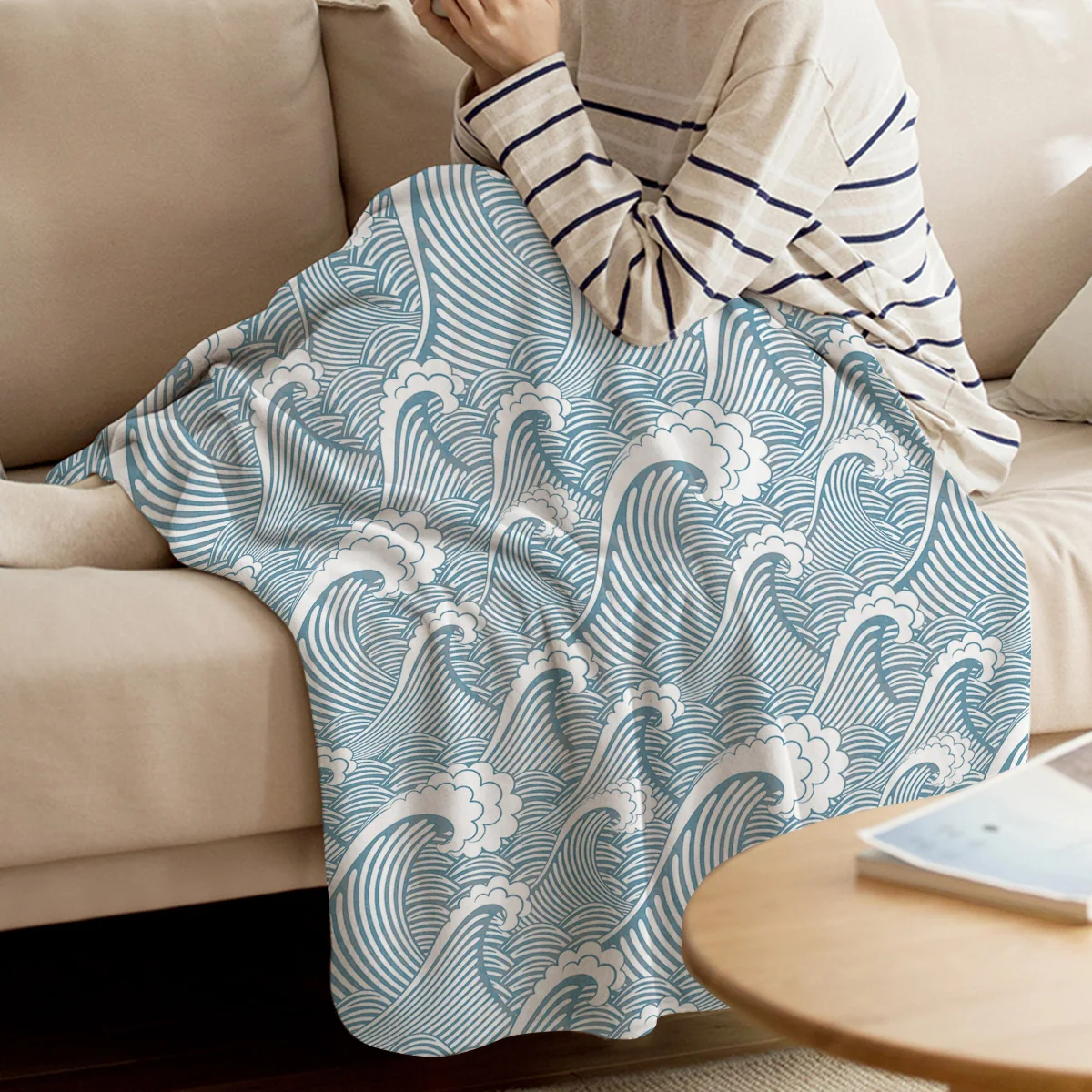 Японские морские волны Печатные Мягкие флисовые одеяла теплый диван простыни |