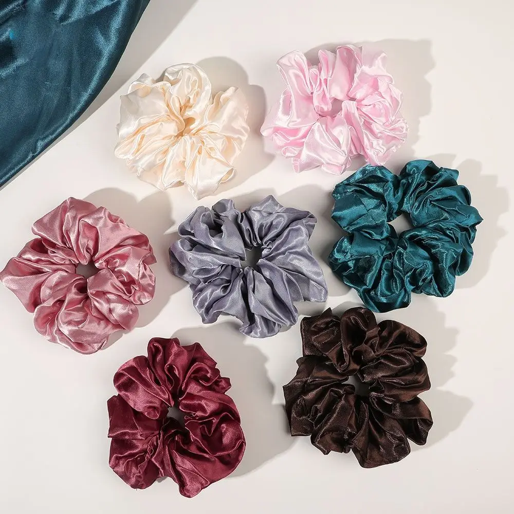 

Solid Color Women Hair Scrunchies Elegant Hair Accessories Elastic Hair Rope Extra Large Satin Silk Hair Ring