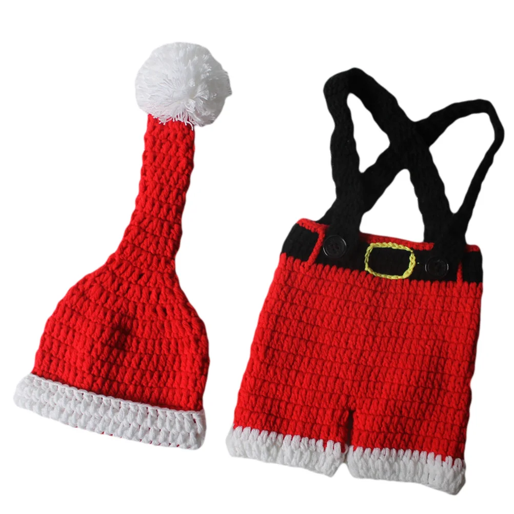 

Baby Christmas Costume Knitted Outfit Props Photography Newborn Dress Infant Santacostumes Cap Outfits Photoboy Clothes Hat