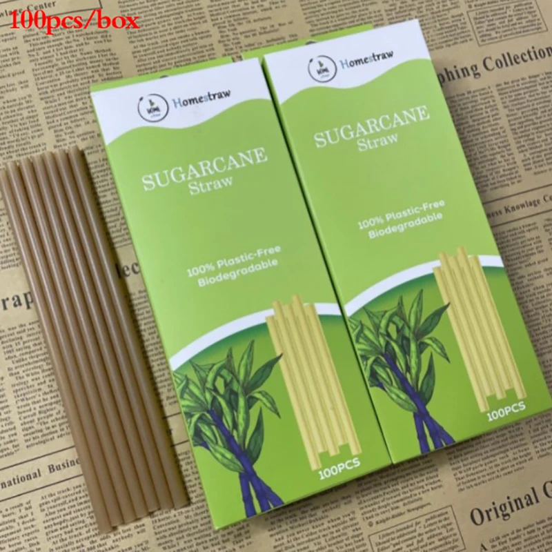 

100pcs/box Eco Friendly Sugarcane Straws Disposable Biodegradable Compostable Drinking Straws