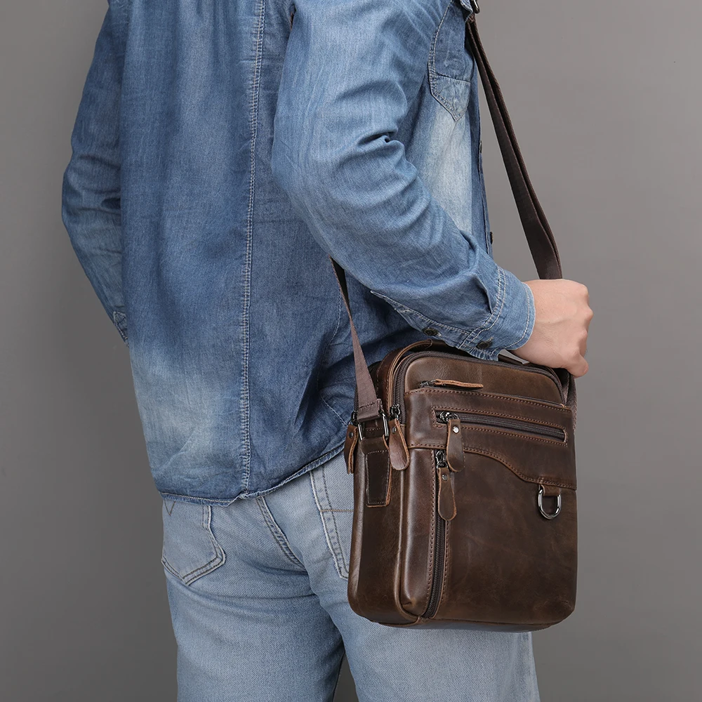 New Men Bags Shoulder Crossbody Leather Shoulder Bag Man Husband Black Party Bag For Man Luxury Handbag For 7.9inch ipad    7012