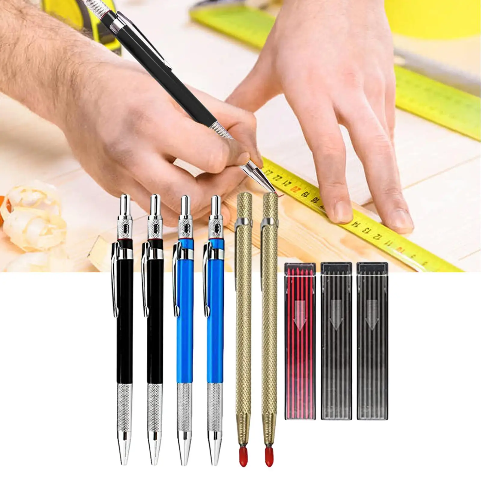 

Carpenter Automatic Pencil Scriber Set w/36 Refills Leads Built-In Marker Set for Architect Ceramics Woodworking Carpenter Wood