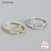 ccfjoyas 925 sterling silver geometric retro double circle twist rings for women european and american light luxury party ring
