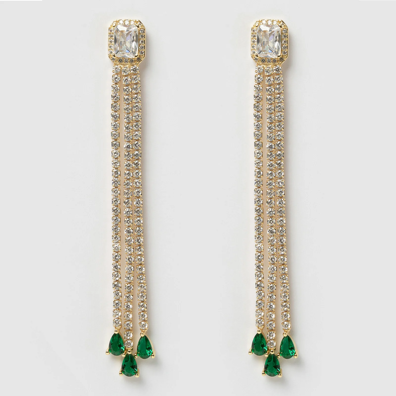 

2MM CZ Tennis Chain Long Dangle Tassel Earring Gold Plated Geometric Zirconia Women Jewelry