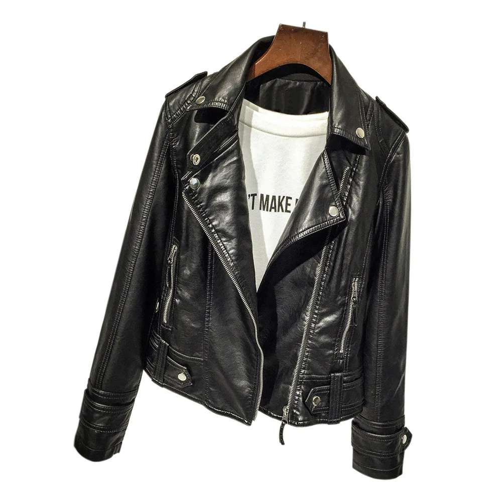 2023 Spring and autumn clothes new slim-fit lapel leather coat short small coat women's leather jacket