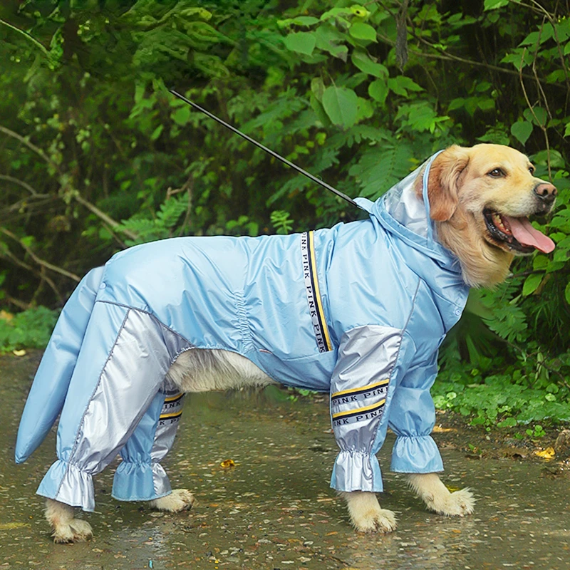 

Big Dog Raincoat with Tail Jumpsuit Raincoat for Medium Large Dogs with Reflective Strips Tow Hole Labrador Waterproof Jacket