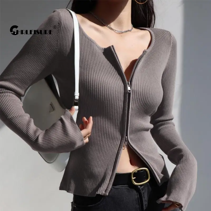 

CHRLEISURE Threaded Yoga Shirt Long Sleeve Jacket Double Zipper Sports Top Women's Gym Quick Dry Running Blouse Activewear