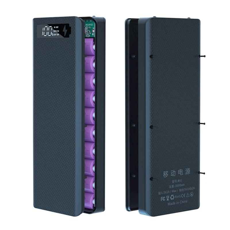 

10*18650 чехол для внешнего аккумулятора с двумя USB-портами и цифровым дисплеем