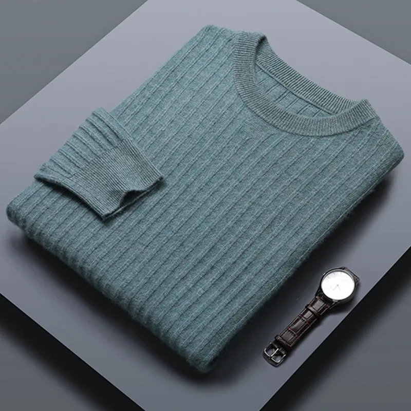 

2022 Autumn Winter 100% Pure Wool Men's Sweater Classic England Wind Solid Color Casual Man Clothes Loose Warm Men Pullover