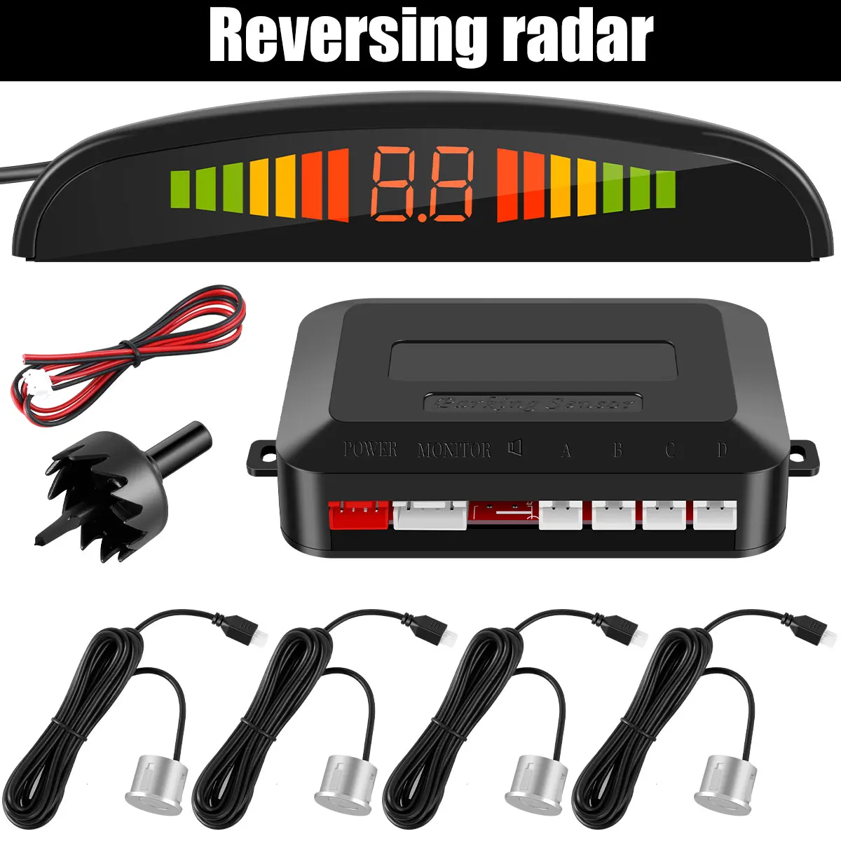 

Car Reverse Radar System Auto Parking Sensor Kit with 4 Car Backup Sensor Safe LED Distance Display with Sound Warning for Car
