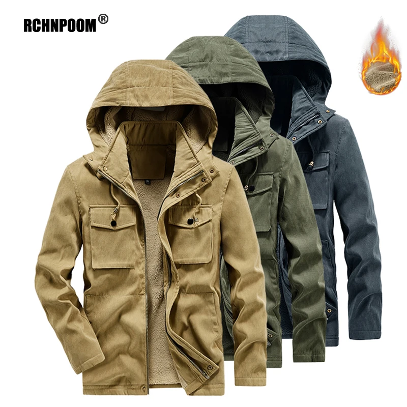 

Winter Warm Fleece Hooded Parkas Men Jacket 2022 New Cotton Thick Windproof Fashion Overcoat Male Autumn Outdoor Military Coat
