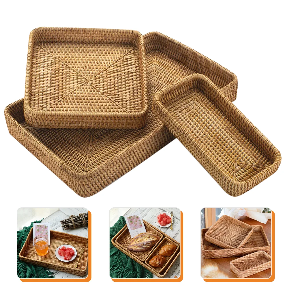 

3pcs Practical Assorted Rattan Basket Portable Rattan Basket Rattan Basket For Storage Round Basket Rattan Bread Container