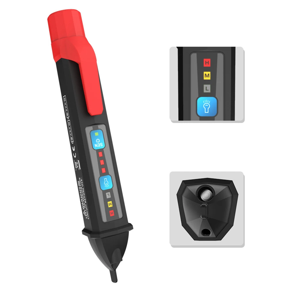 

With LED Flashlight 12V To 1000V Voltage Tester Pen Home Battery Powered Non Contact Electrical Circuit Sensitivity Adjustable