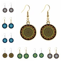 ethnic style kaleidoscope mandala pattern 20mm glass cabochon ear hook earrings fashion girl earrings gift jewelry