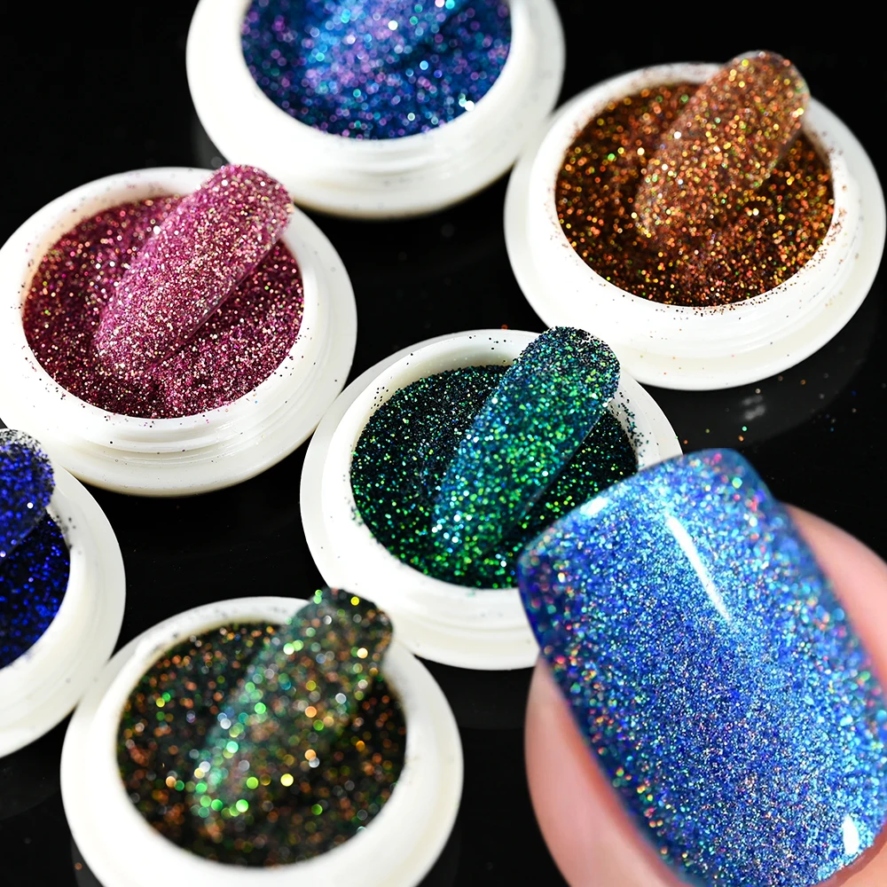 

1Set Laser Nail Glitter Powder 0.1/0.2mm Mixed Nail Art Sequins Glitters Manicure Chrome Pigment Dust Polish Nail Art Decoration