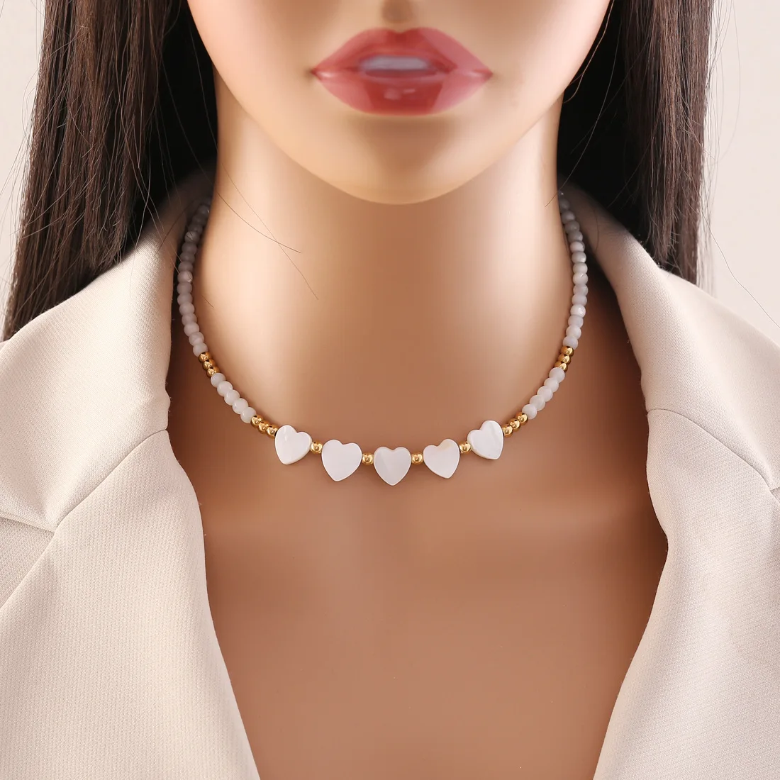 

Handmade White Shell Butterfly pentagram Heart Beaded Necklace for Women New Fashion Original Design Party Jewelry Gift
