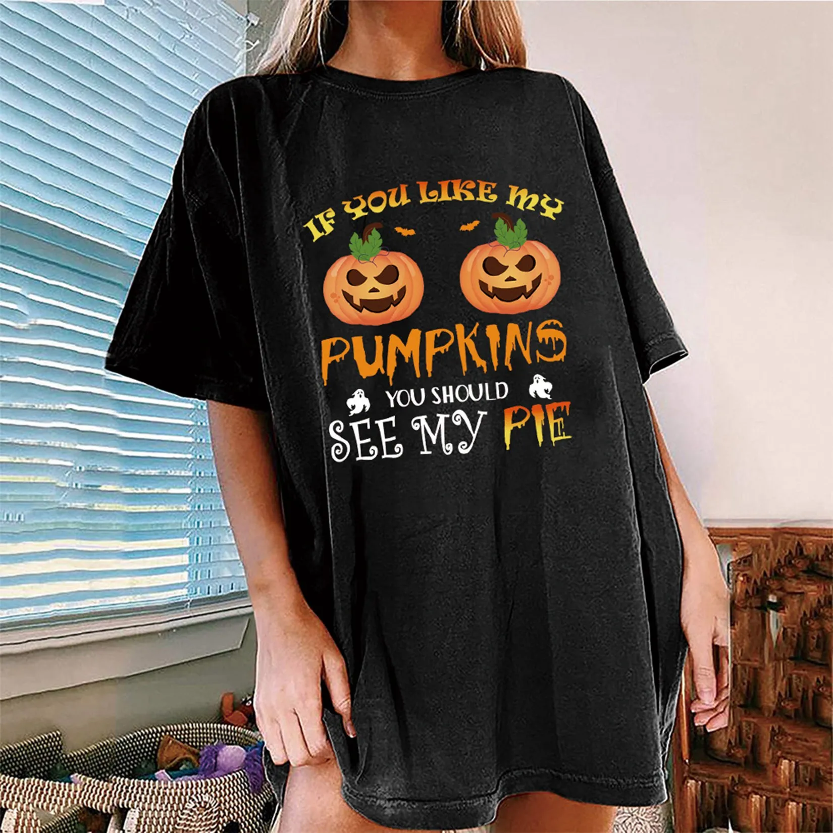 

Женские свободные футболки для Хэллоуина, пуловер с рисунком страшной тыквы, черный, оранжевый, блузка, футболка с круглым вырезом, Повседне...