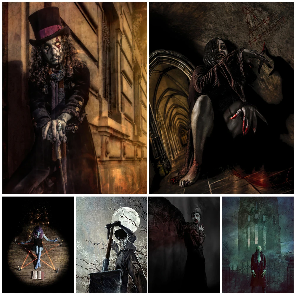 Винтажная Картина на холсте гравировщик и зомби |