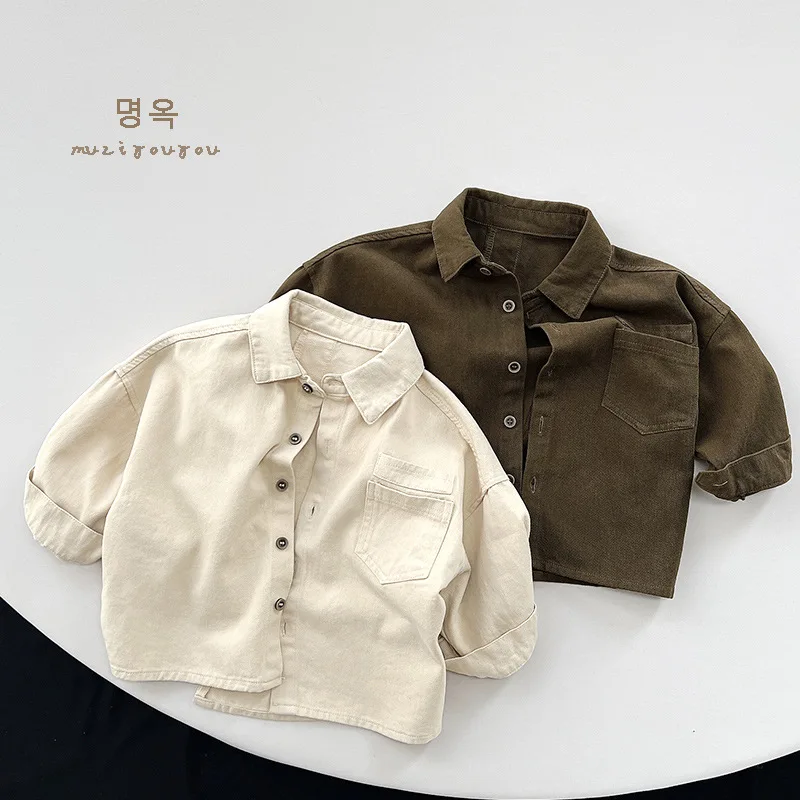 

Children's shirt boys' long-sleeved vintage cotton blouse girls' casual cardigan jacket coat