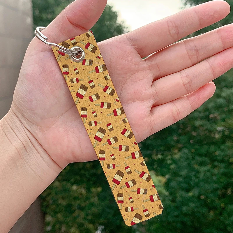 

Summer Ice Lolly Popsicle leather motorcycle Key chain Strap Key rings Hanging Holder Bag Wallet Trinket Keychain Hanging Bag
