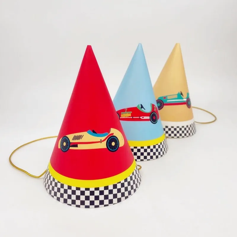 

6pcs / lot DIY Racing Car Paper Hat With Elastic Band Kids Toy Party Supplies