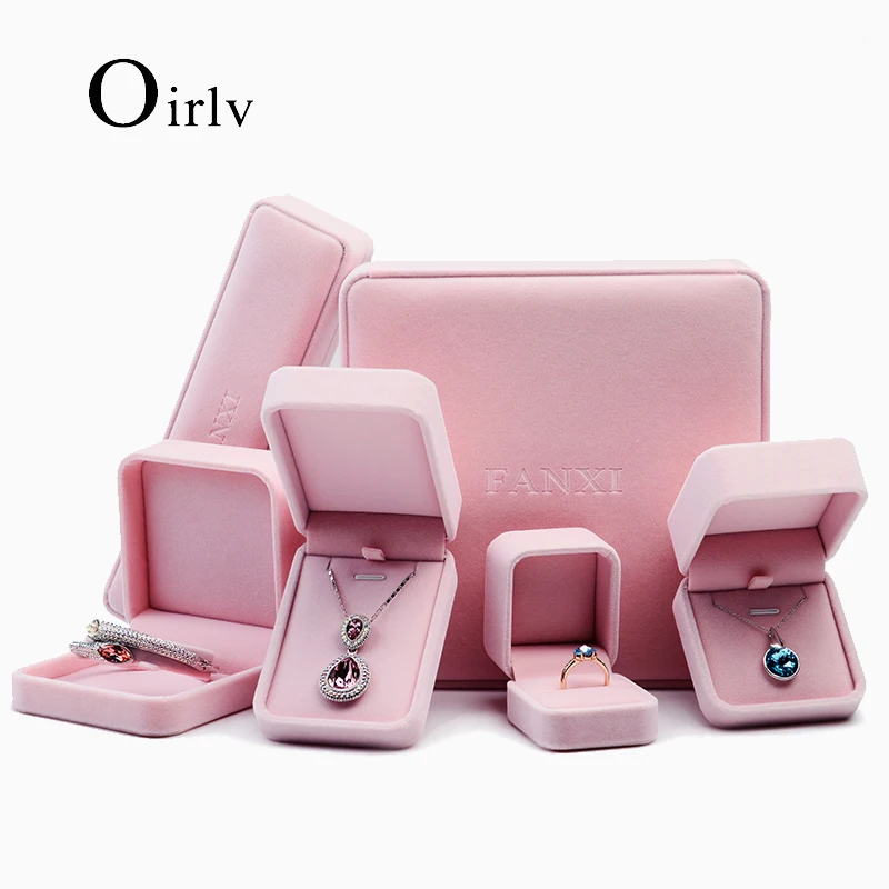 

Oirlv Pink Velvet Jewelry Gift Box Ring Earrings Necklace Pendant Bracelet Packaging Storage Box Wedding Engagement Organizer