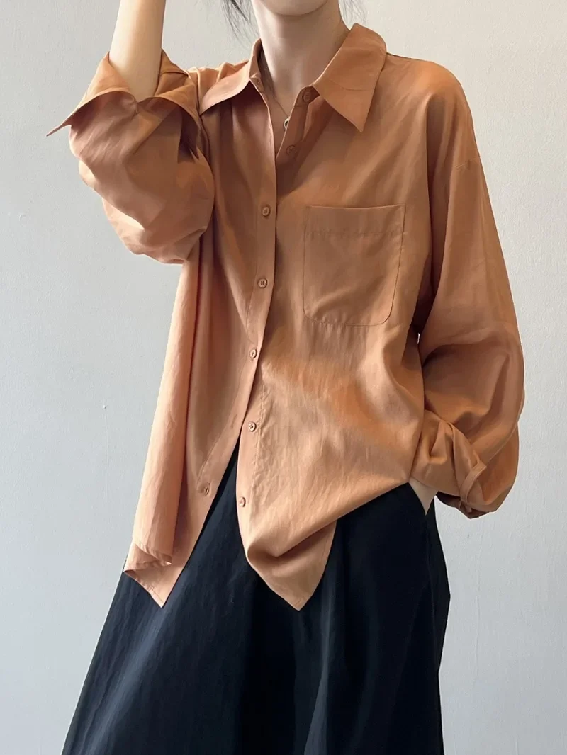 MiiiiX повседневная однотонная рубашка женская осень 2023 дизайн с длинными рукавами