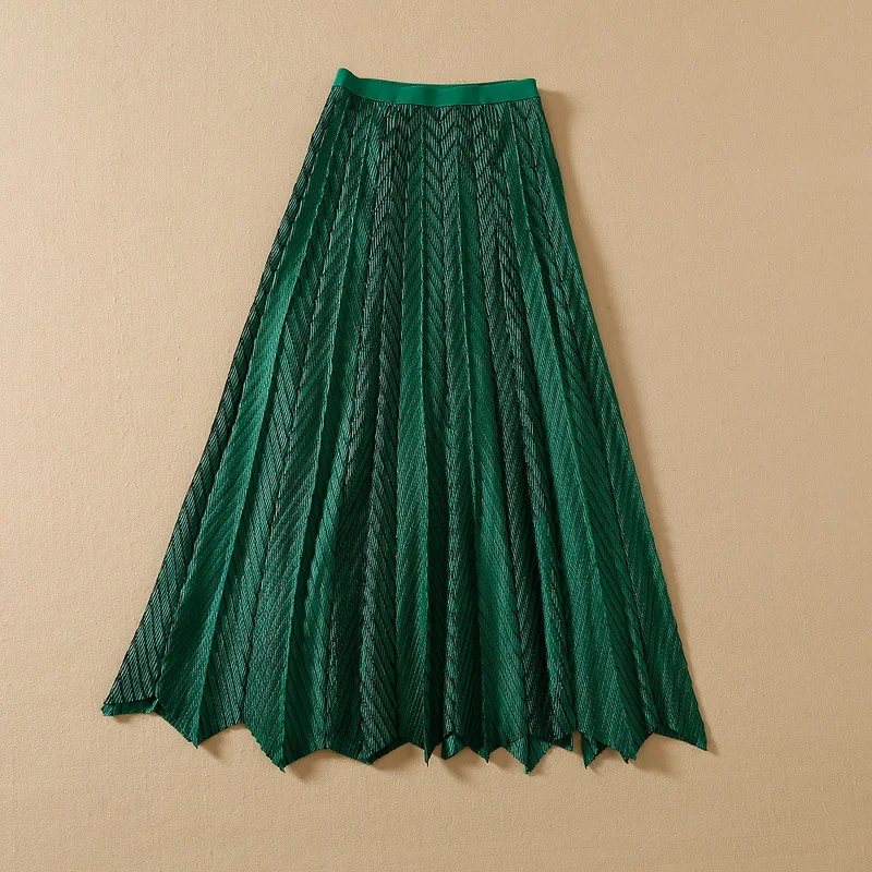 European and American women's wear spring 2022 new  Green mesh rhombus  Pleated fashion skirt