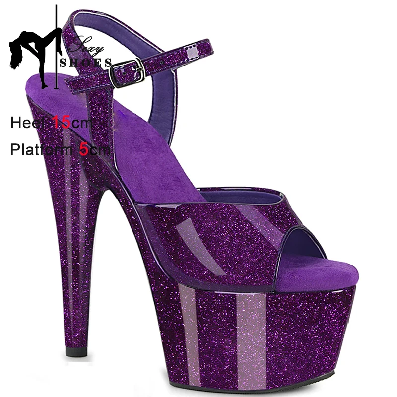 

Platform Sandals Womans Stripper High Heels Pearlescent Crystal Glitte 15CM Sexy Show Shoes Suede Non Slip Insole Wedding Shoes