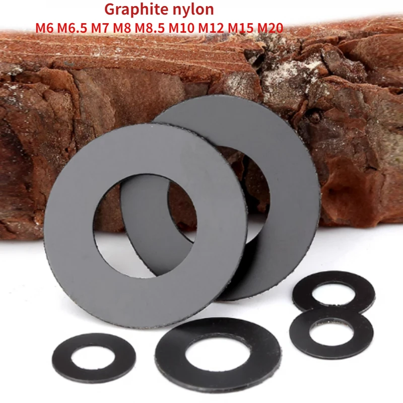 

40-400 шт. M6 M6.5 M7 M8 M8.5 M10 M12 M15 M20 Черная графитовая нейлоновая шайба Жесткий пластик Ультратонкая изоляционная плоская прокладка