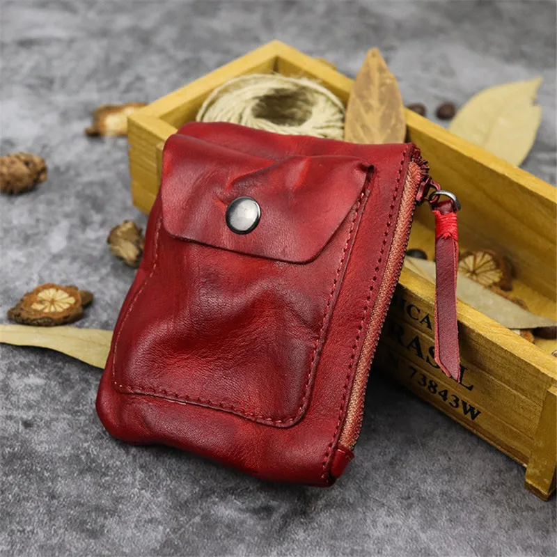 Vintage designer genuine leather men's women's small coin purse fashion natural real cowhide student ID card pocket money bag