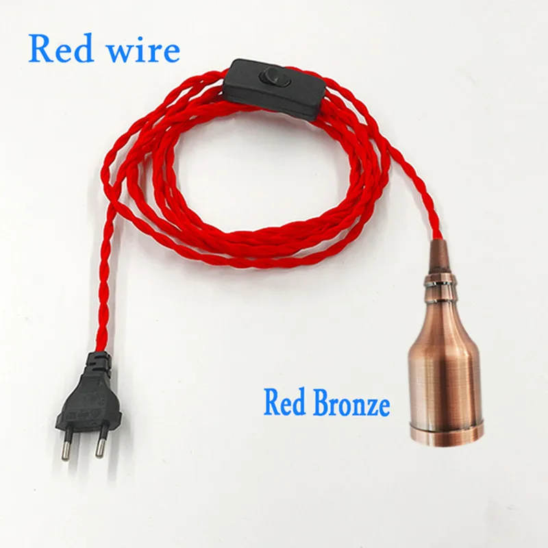 

Vintage Power Cords EU Plug With Line Switch E27 LED Lights Edison Bulbs Incandescent Lamps Socket Twisted Wire Cord Lamp Hoder