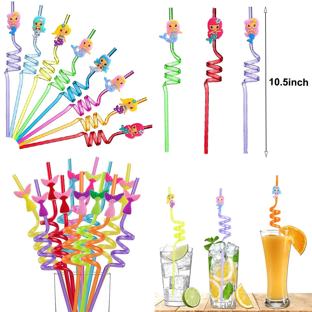 

8Pcs Mermaid Straws Reusable Plastic Mermaid Tail Drinking Straws Under The Sea Party Favors Birthday Party Baby Shower Supplies