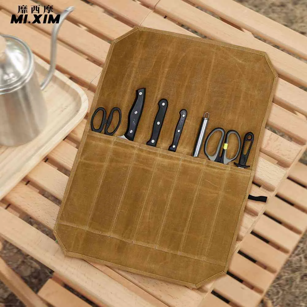 

Waxed Canvas Cutlery Knives Holders Portable Outdoor Camping BBQ Picnic Roll Bag