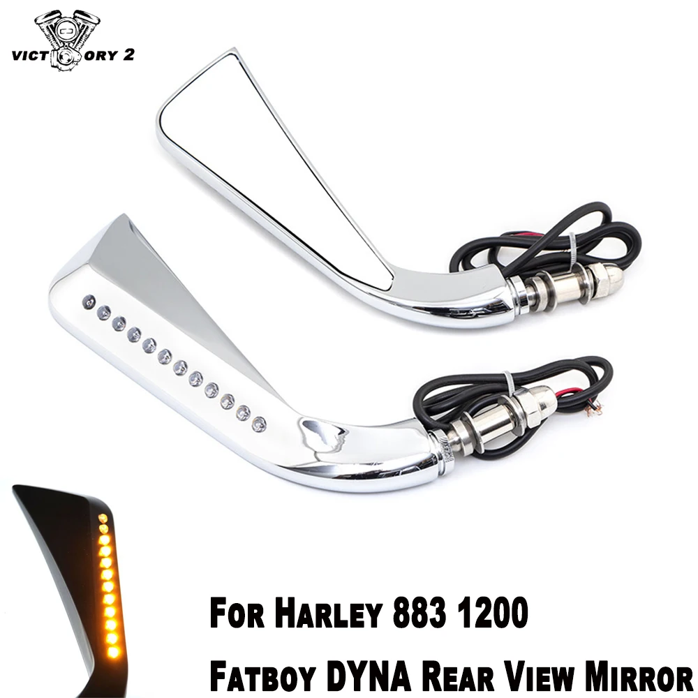 

Motorcycle Sickle Rearview Side Mirror With LED Flowing Water Turn Signal Light For Harley Dyna Fatboy Softail Sportster 883