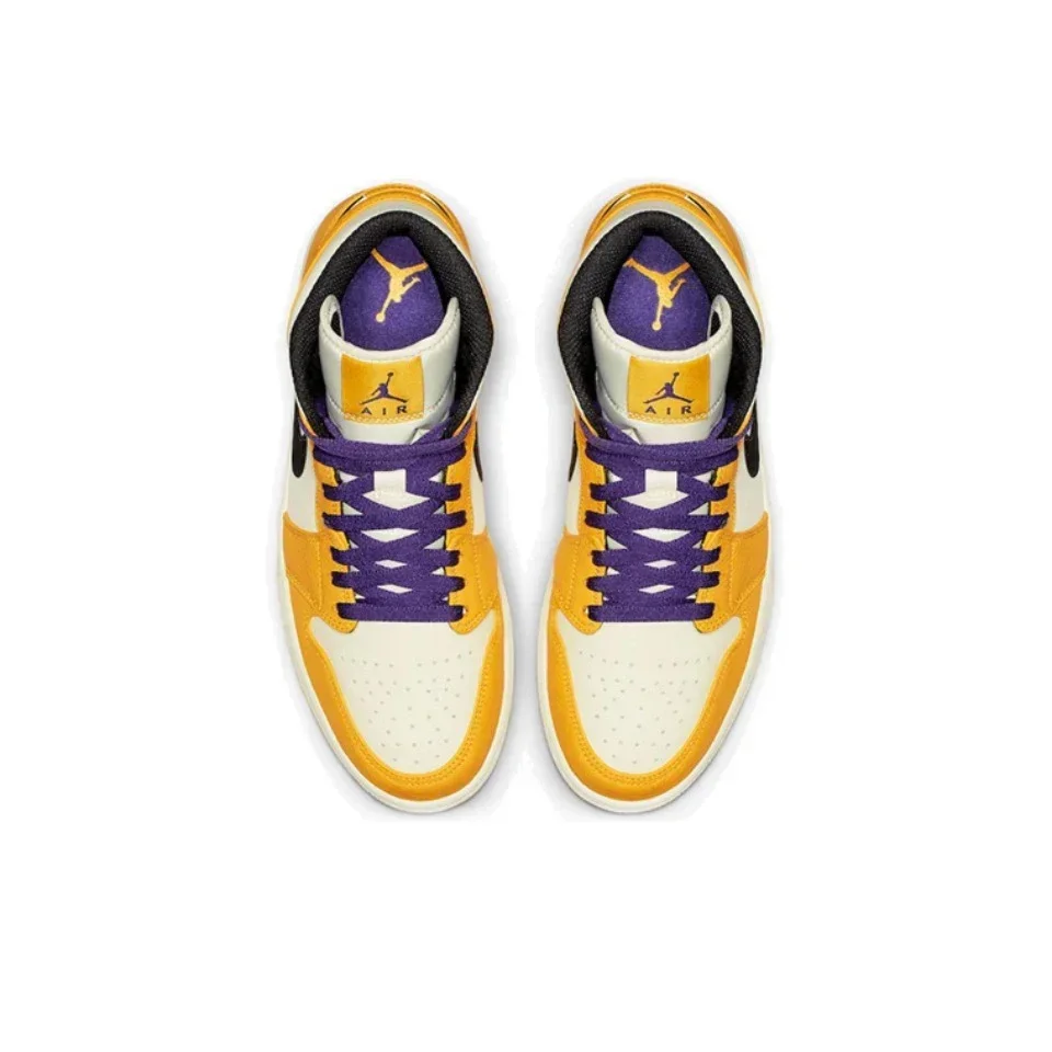 Оригинальные мужские баскетбольные кроссовки Air Jordan 1 Mid 'Lakers' желтого и