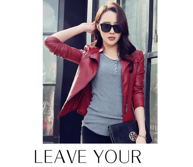 Autumn  winter 2022 skinny leather coat women's short slim pu motorcycle jacket spring suit coat top