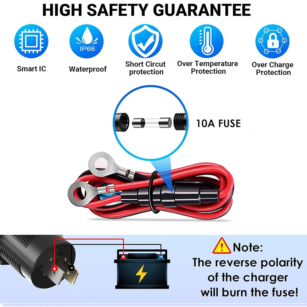 Автомобильное зарядное устройство PD и QC3.0 Порты USB Type-c Водонепроницаемые со