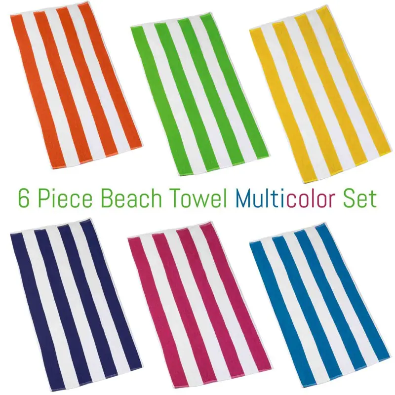 

Gorgeous Multicolor Cabana 100% Cotton 6- Piece Beach Towel Set, 30" x 60", Ideal for Lounging at the Beach.