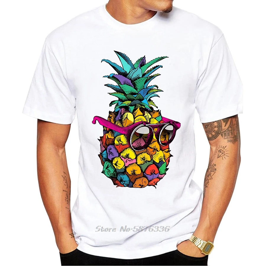 

Men Summer Fashion Pineapple Printed T Shirt Short Sleeve O-neck Basic Tee shirt Hipster Cool Design Customed Tops