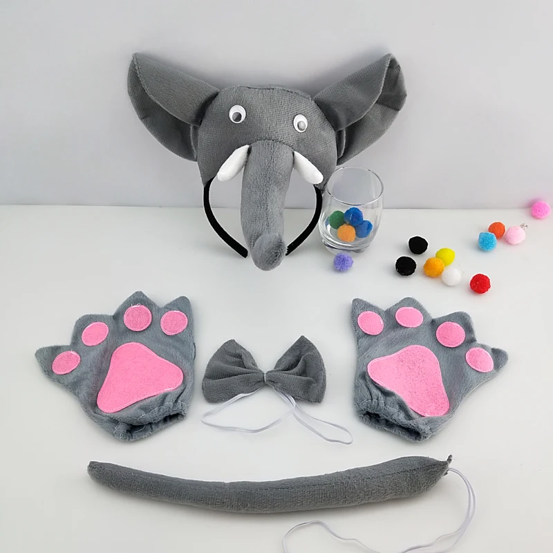 

Adults Kids Plush Animal Elephant Ears Headband Bow Tie Tail Paws Gift for Birthday Party Costume Christmas Halloween